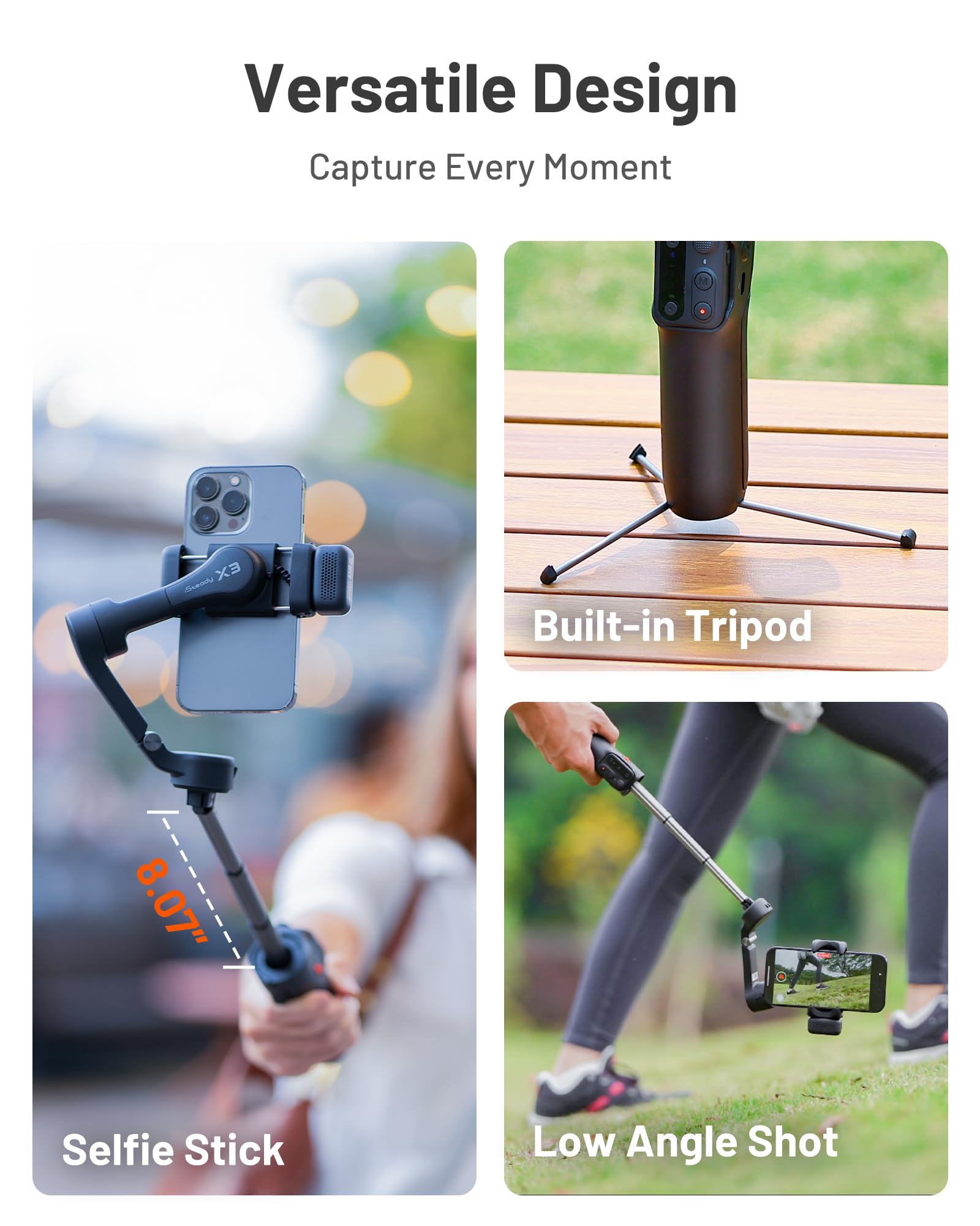 Hohem iSteady X3 Gimbal Stabilizer for iPhone, Foldable Phone Gimbal Object Tracking, Remote Control, 3-Axis Phone Stabilizer Built-in Extendable Rod & Tripod, Fill Light for Video Recording, YouTube