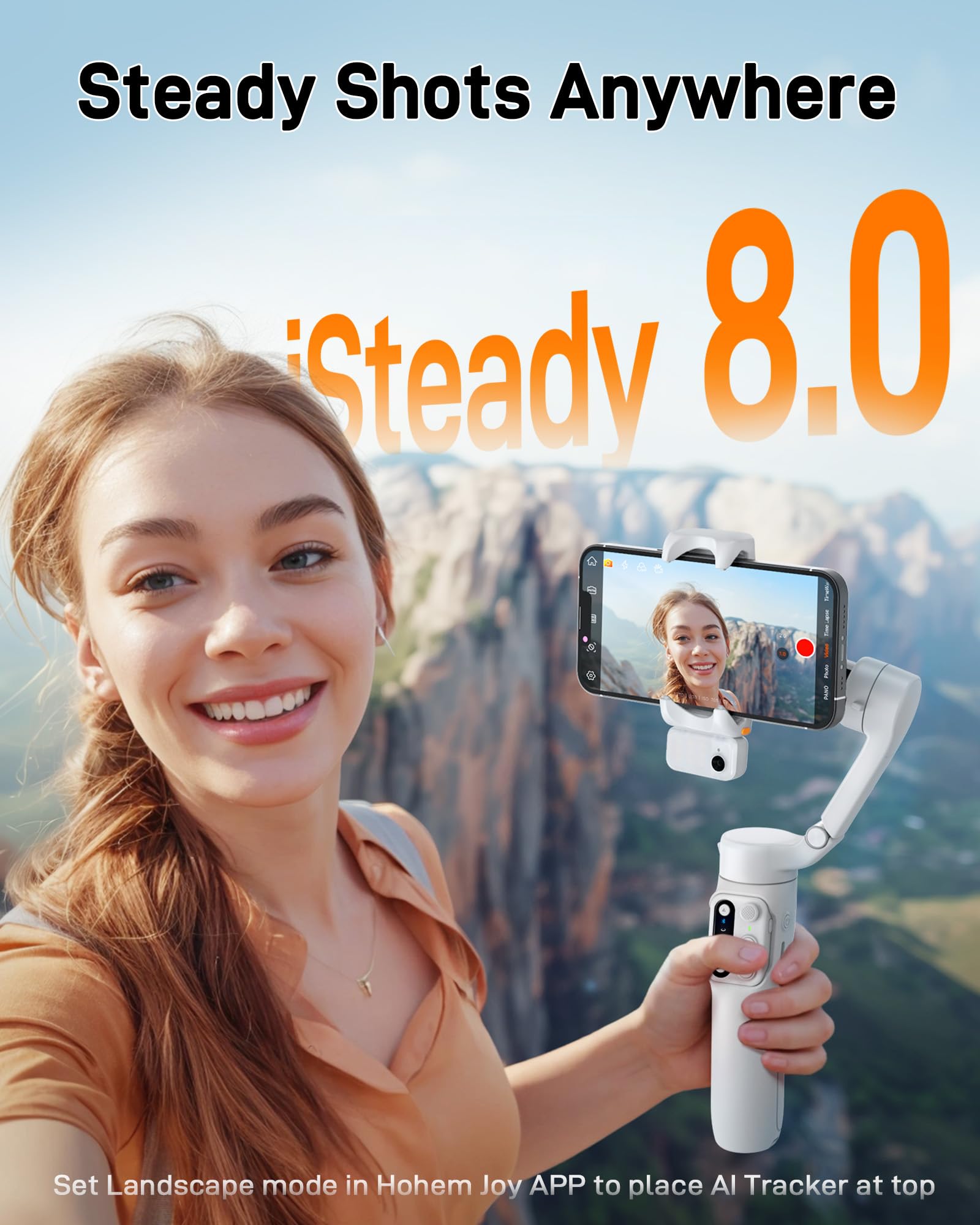 hohem iSteady V3 Gimbal Stabilizer for iPhone, 3-Axis Phone Gimbal, Magnetic AI Tracker, Built-in Extendable Rod & Tripod, Detachable Remote Control, Stabilizer for Travel, Vlog, TikTok, Black