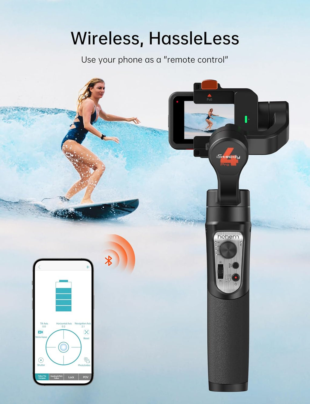 Hohem iSteady Pro 4 3 Axis Gimbal Stabilizer for Gopro Hero 13/12/11/10/9, Bluetooth Control, IPX4 Splashproof, Camera Stabilizer for Video Recording, Compatible with Osmo Camera, Insta360