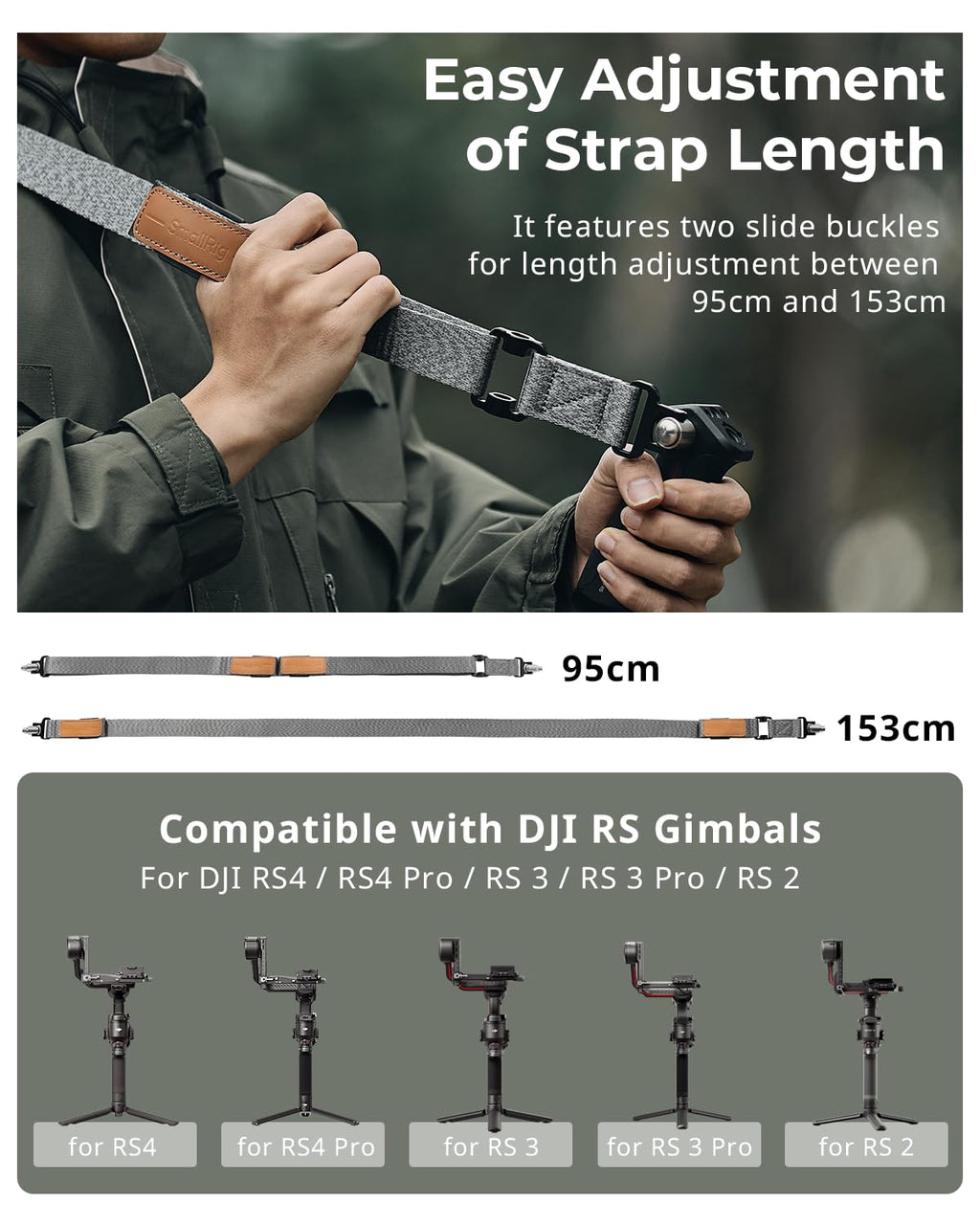 SmallRig Adjustable Sling Handgrip Gimbal Sling Handle for DJI RS 4 Mini, RS 4, RS 4 Pro, RS 3 Mini, RS 3, RS 3 Pro, RS 2, RSC 2 Stabilizer, 13.2lb Load, Ergonomic Grip for Low Angle Shots