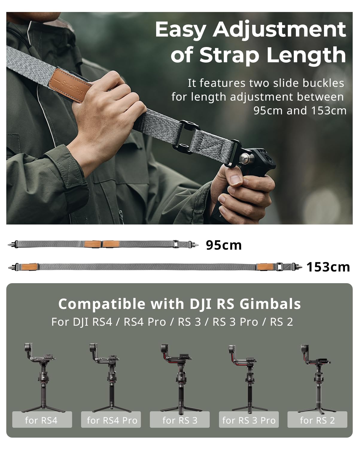SmallRig Adjustable Sling Handgrip Gimbal Sling Handle for DJI RS 4 Mini, RS 4, RS 4 Pro, RS 3 Mini, RS 3, RS 3 Pro, RS 2, RSC 2 Stabilizer, 13.2lb Load, Ergonomic Grip for Low Angle Shots