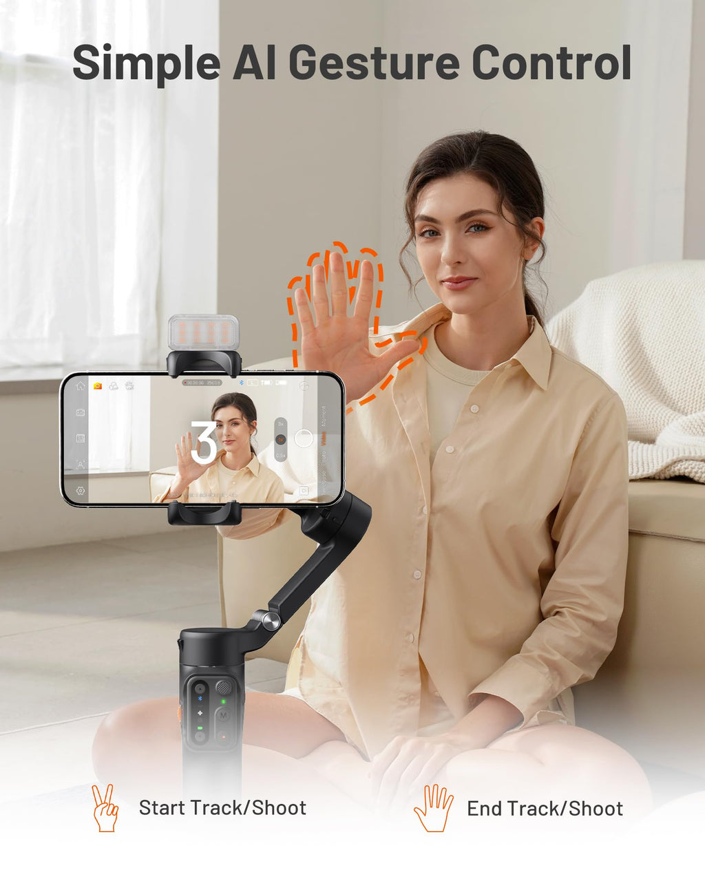 Hohem iSteady X3 Gimbal Stabilizer for iPhone, Foldable Phone Gimbal Object Tracking, Remote Control, 3-Axis Phone Stabilizer Built-in Extendable Rod & Tripod, Fill Light for Video Recording, YouTube