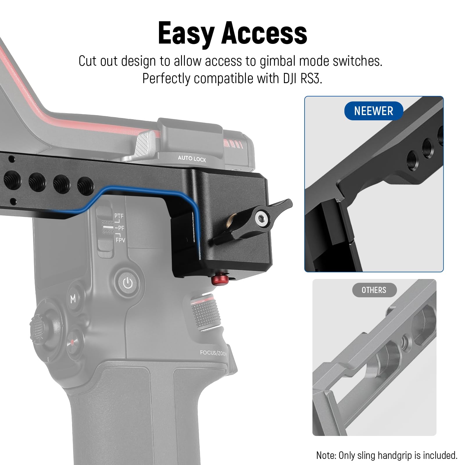 NEEWER Adjustable Sling Handle Grip Compatible with DJI Ronin RS4 RS3 Mini RS 3 Pro RS 2 RSC 2 Gimbal Stabilizer for Low Angle Shot, Max Load 13.2lb, ST49