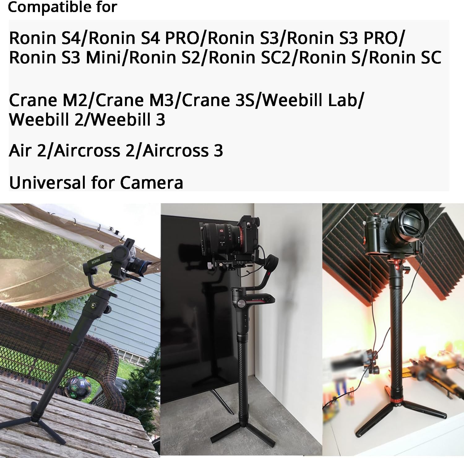 Professional Carbon Fiber Extension Monopod Pole Stick Rod 1/4'' Compatible for DJI RS4/RS4 PRO/RS3 Mini/RS3/RS3 PRO/RS2/RSC2/Ronin S/Ronin SC/Zhiyun Crane 2 Crane 3 Weebill Gimbal Stabilizer