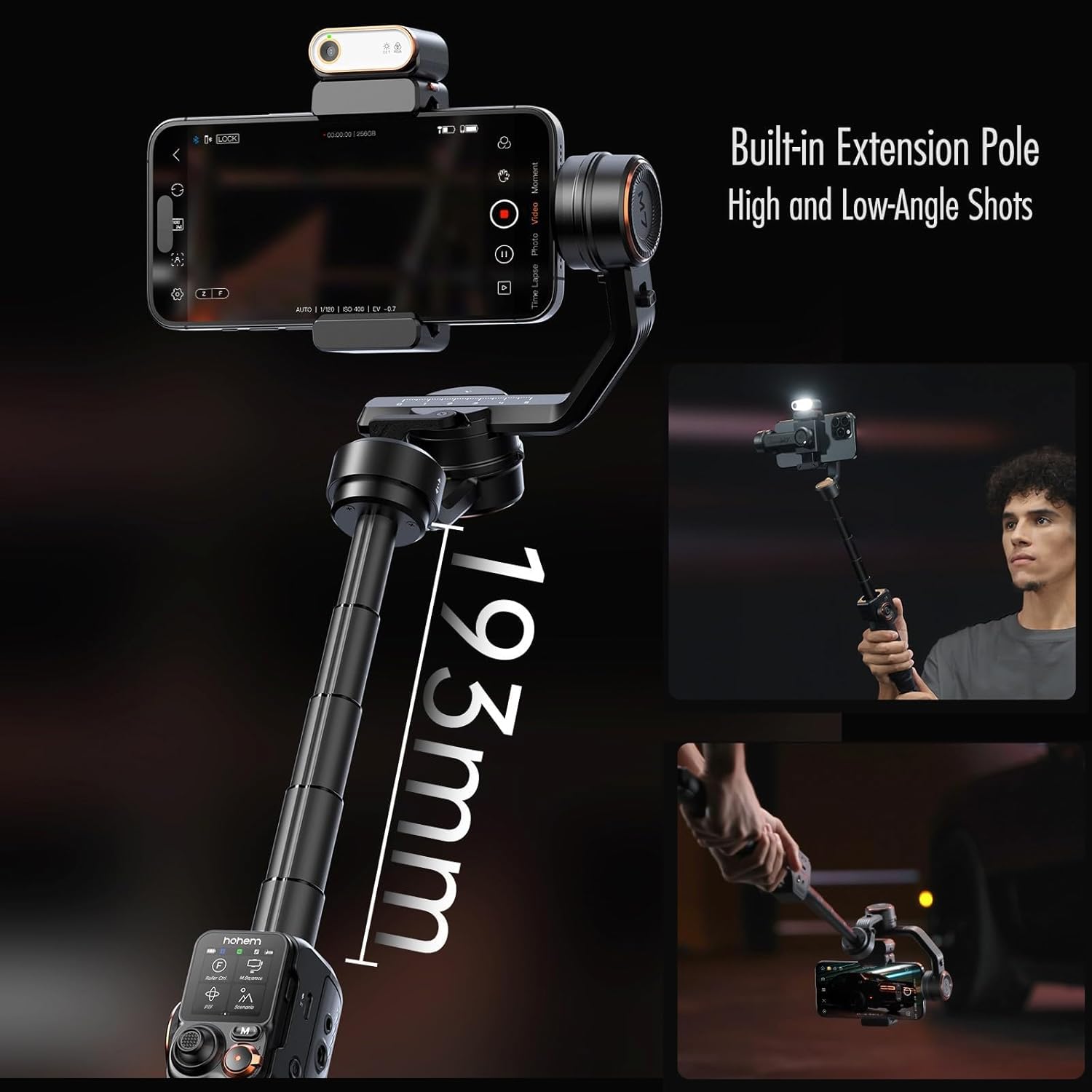 Hohem iSteady M7 Gimbal Stabilizer for iPhone,3-Axis Gimbal for Smartphone w/AI Tracking,Detachable Remote,Extendable Pole,Magnetic Light,Phone Stabilizer for Video Recording - Hohem M6 Kit Upgrade