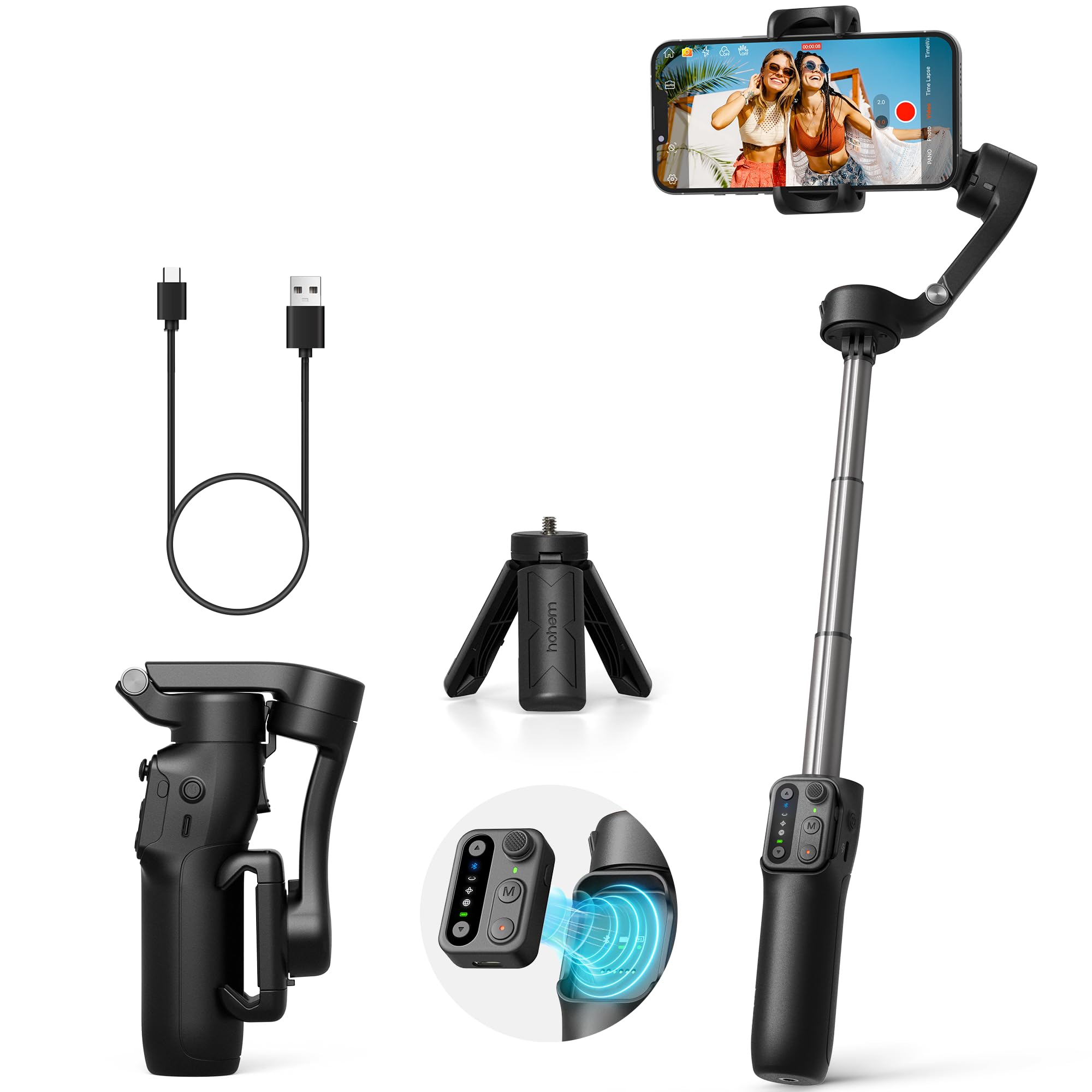 hohem iSteady X3 SE Gimbal Stabilizer for iPhone, Phone Stabilizer with Detachable Remote Control, Portable Foldable 3-Axis Phone Gimbal for Android & iPhone 16 15 Pro Max, Ideal for Travel Vlogging