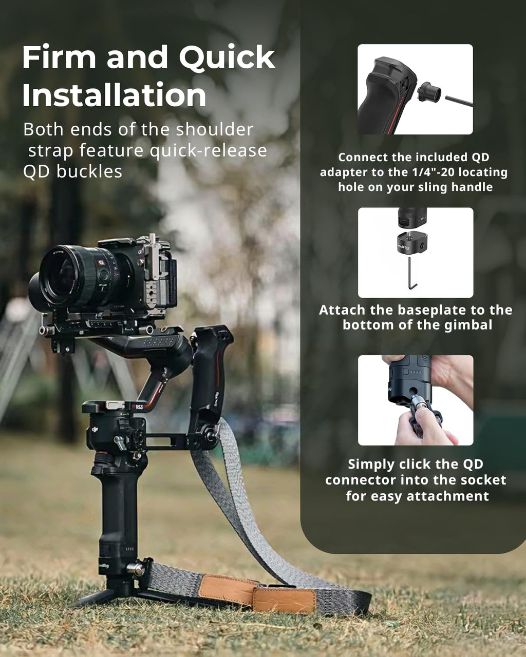SmallRig Adjustable Sling Handgrip Gimbal Sling Handle for DJI RS 4 Mini, RS 4, RS 4 Pro, RS 3 Mini, RS 3, RS 3 Pro, RS 2, RSC 2 Stabilizer, 13.2lb Load, Ergonomic Grip for Low Angle Shots
