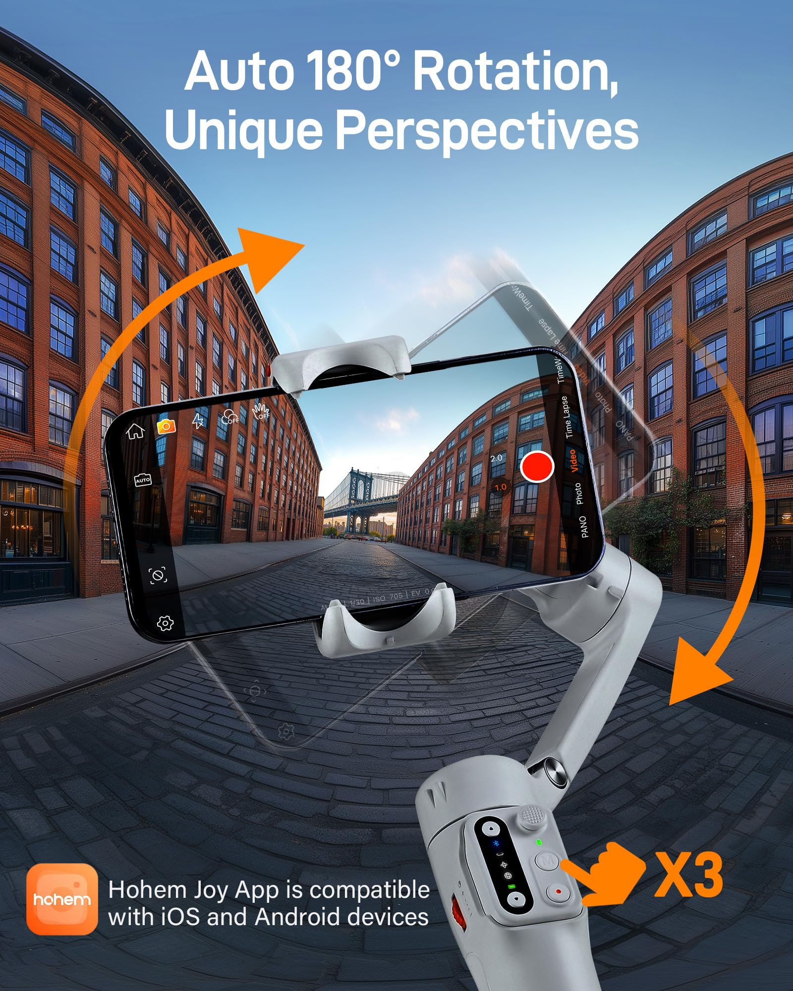 hohem iSteady X3 SE Gimbal Stabilizer for iPhone, Phone Stabilizer with Detachable Remote Control, Portable Foldable 3-Axis Phone Gimbal for Android & iPhone 16 15 Pro Max, Ideal for Travel Vlogging
