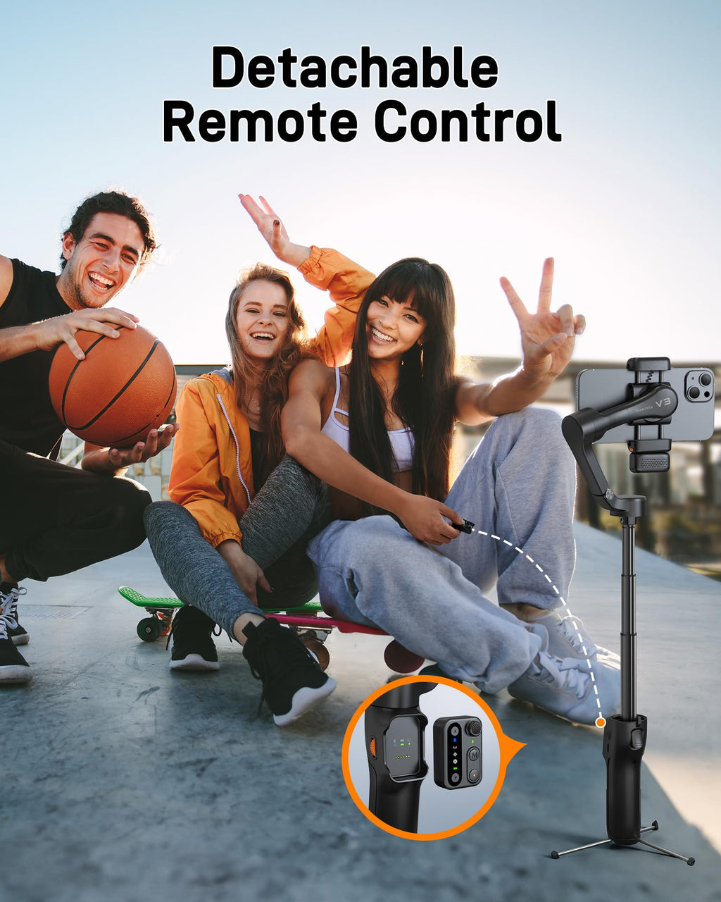 hohem iSteady V3 Gimbal Stabilizer for iPhone, 3-Axis Phone Gimbal, Magnetic AI Tracker, Built-in Extendable Rod & Tripod, Detachable Remote Control, Stabilizer for Travel, Vlog, TikTok, Black